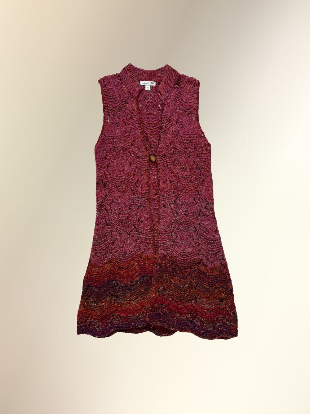 Coldwater Creek Maroon Crochet Knit Sleeveless Button Front Sweater Vest Large